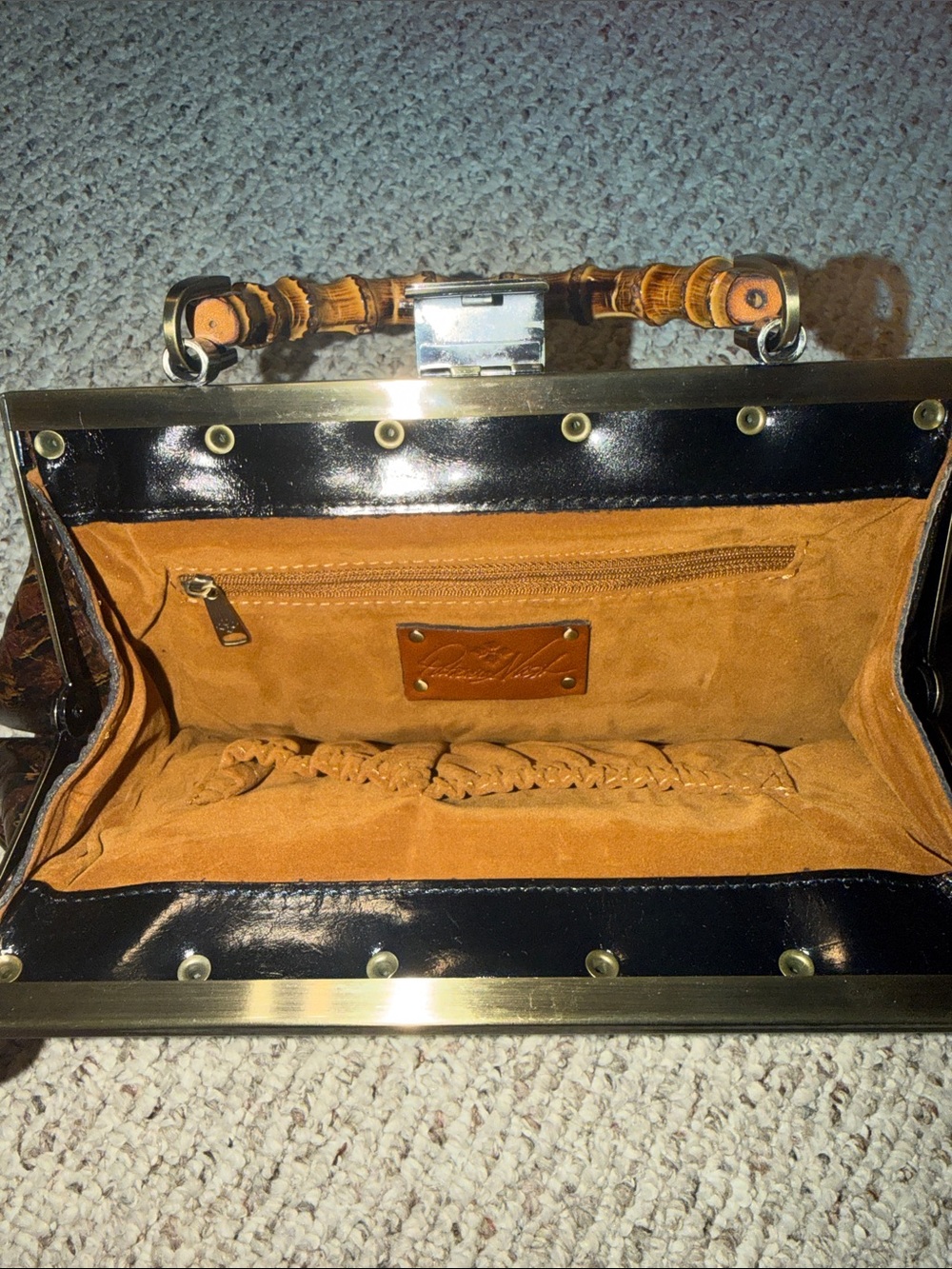 Patricia Nash Distressed Brown Leather Shoulder Bag with Bamboo Handles - Picture 3 of 4